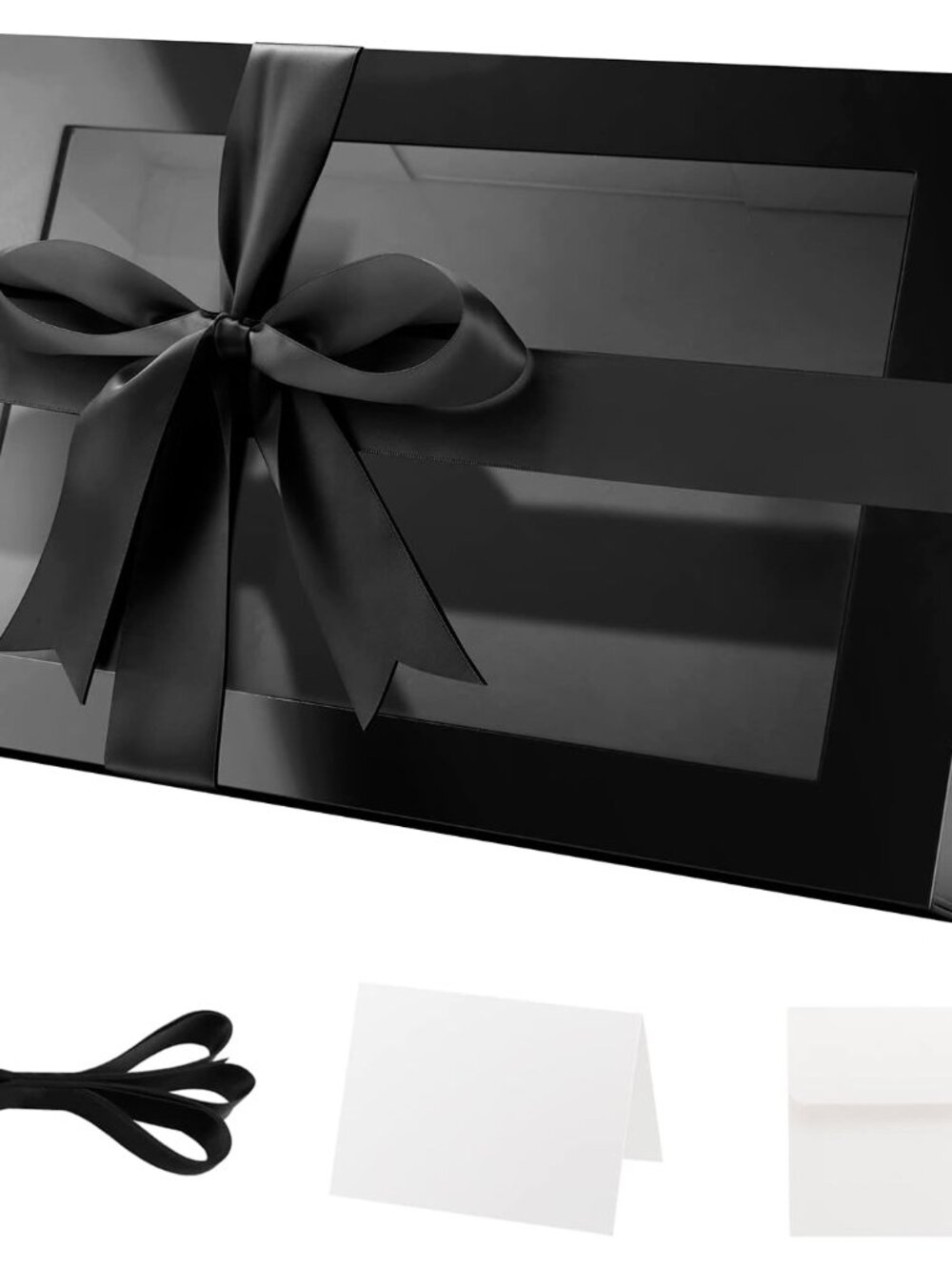 Large Black Magnetic Gift Box with Window, Ribbon 13.5x9x4.1 In